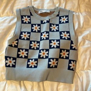 NWOT Zara vest with check board pattern and flowers